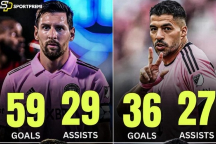 兄弟足球！前巴萨U40四人组在迈阿密数据：梅西59+29，苏牙36+27