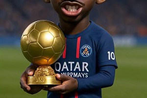 Q版登贝莱挑逗姆巴佩：你羡慕吗？这金球奖抱着手里还挺沉的